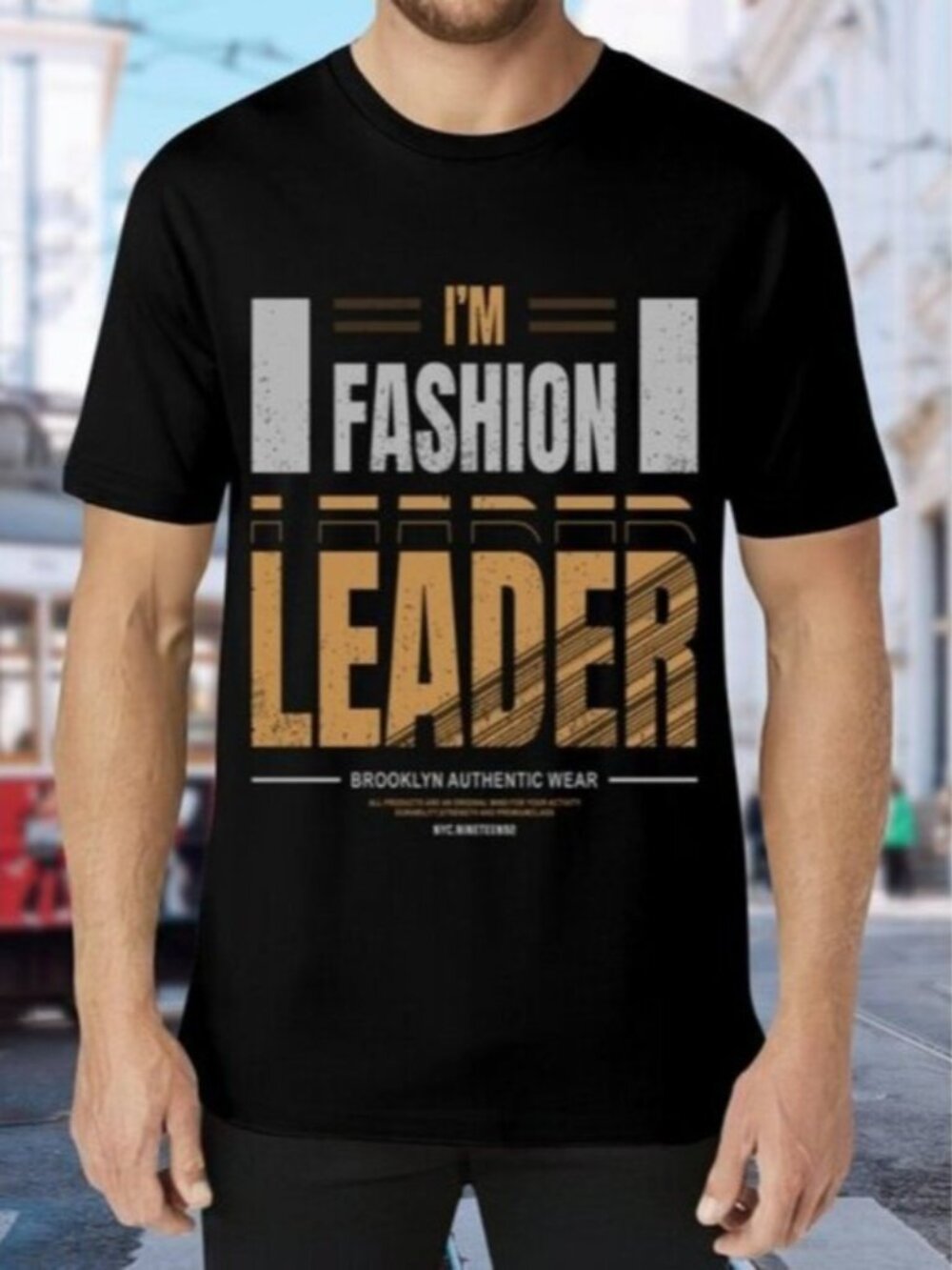 Black Graphic T-Shirt with Gold and White Print